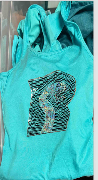 Women's teal tank top dazzle "R"